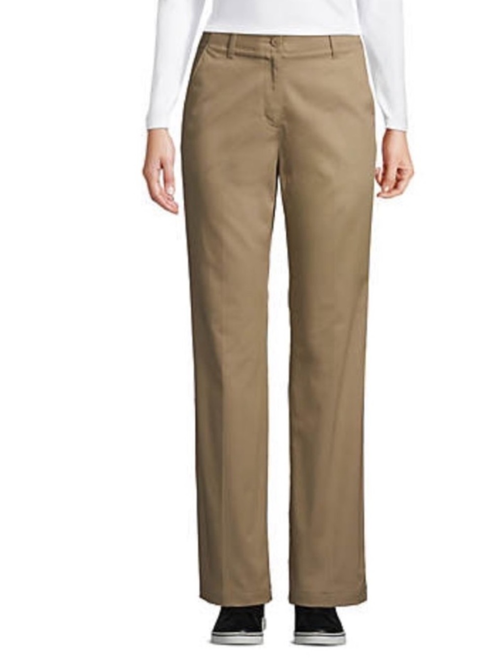 LANDS END Women's 4P 4 Petite Straight Leg Mid Rise Chino Pants Khaki Tan $45